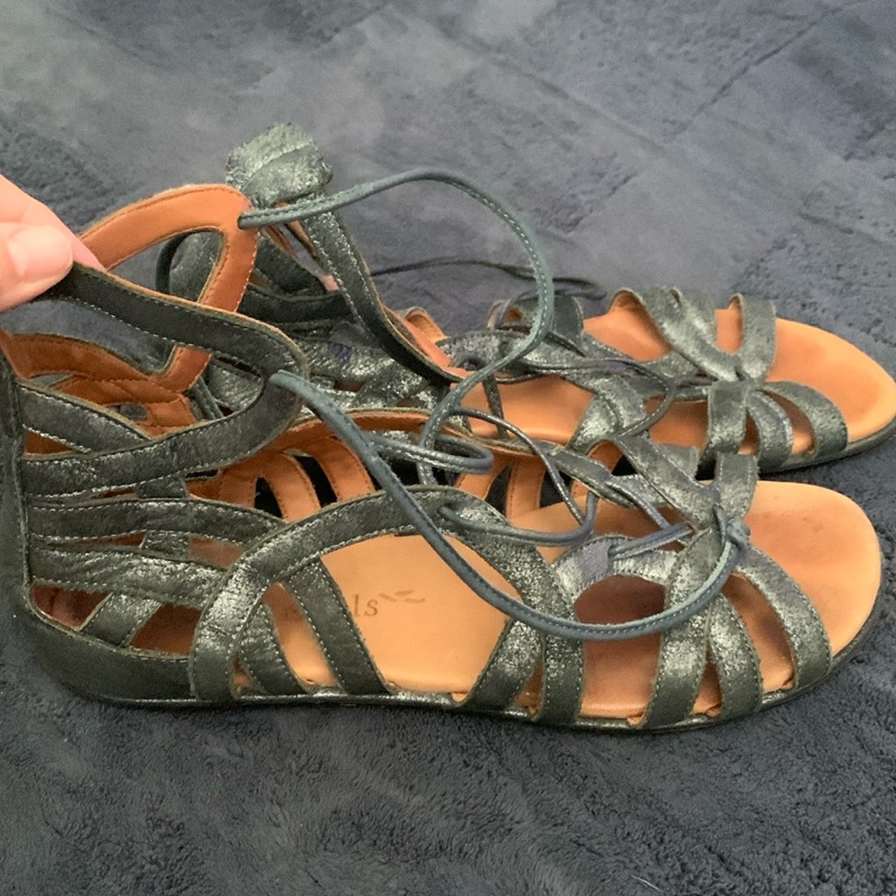 Metallic Gray Gladiator Sandals - image 1